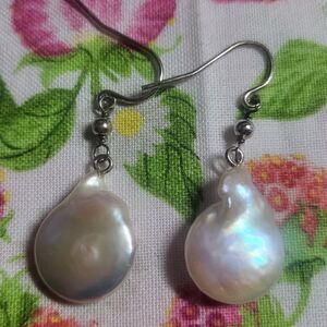 Natural Baroque Keshi Coin Pearl Dangle Earrings